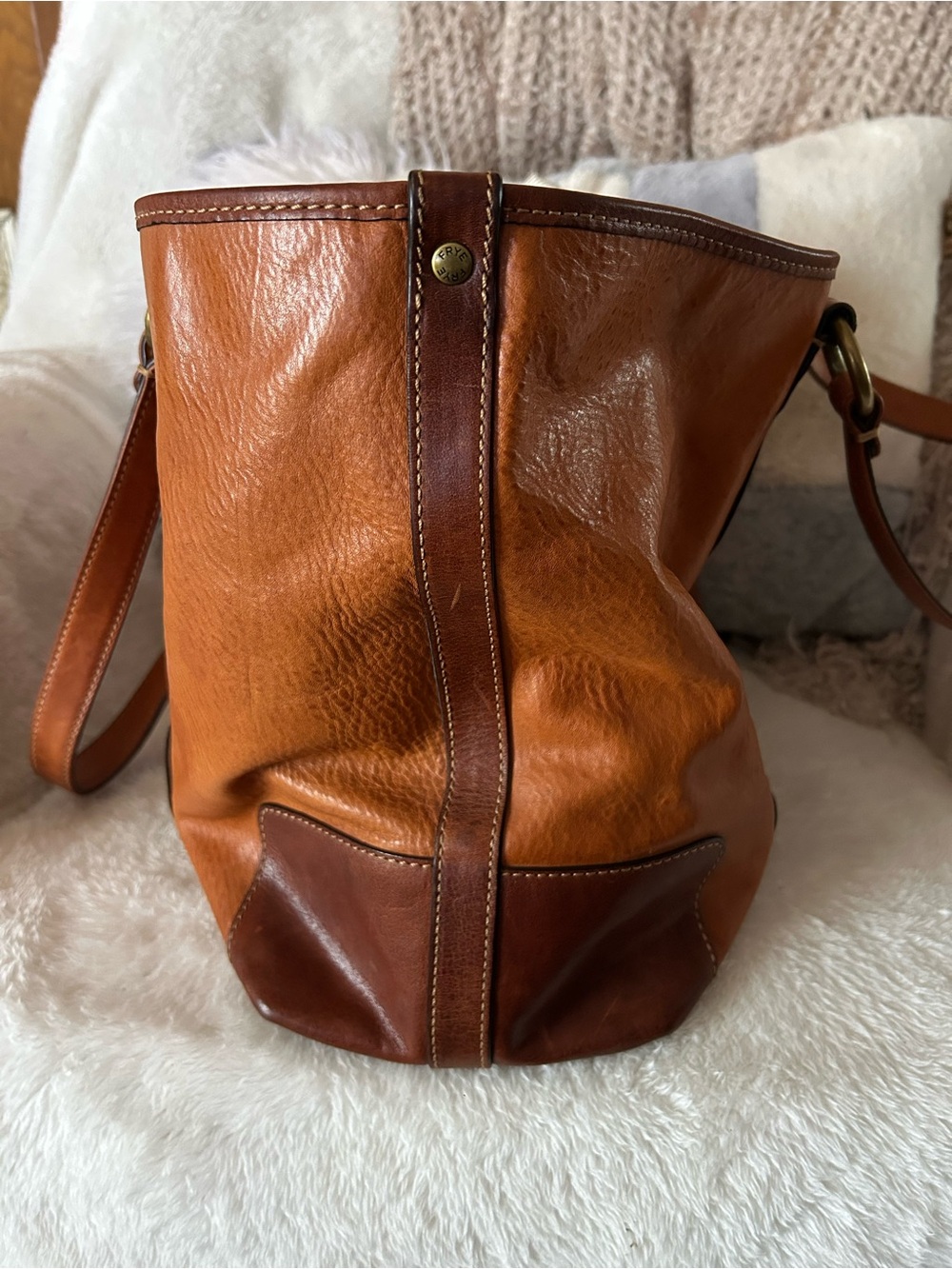 Frye Two-Tone Chestnut & Cognac Leather Tote - Picture 4 of 7
